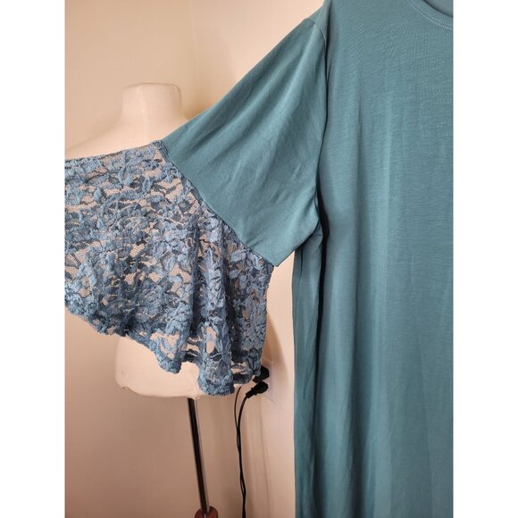 Lularoe Maurine Dress 3XL Teal Lace Bell Sleeves Ruffle Hem NWT Party Summer - Picture 8 of 8